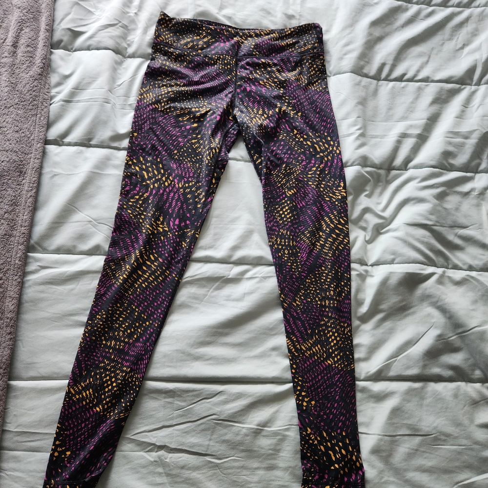 Fabletics Purple And Gold Patterned Leggings - image 1